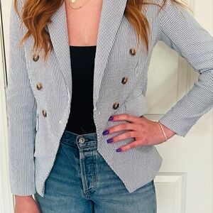 Joie Navy and White Pinstripe Blazer